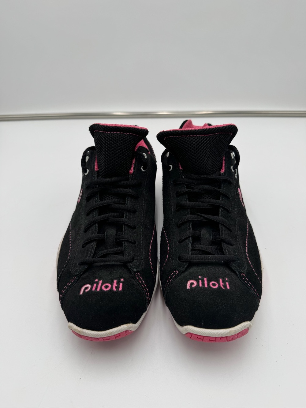 Piloti Prototipo Driving Shoes Black Pink Leather Suede Womens US 7.5